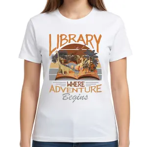 Dinosaur Book T-Shirt, Unisex Library Adventure Graphic Tee, Librarian & Reading Enthusiast Short Sleeve Apparel, Aesthetic Paleontology Bookworm Gift Fashion Top, Viral Trendy Literature Streetwear Shirt
