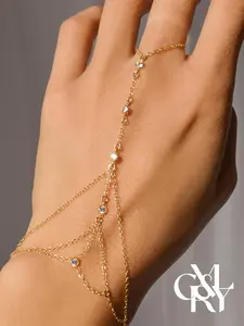 CYL&RY Bohemian Layered Hand Chain Ring Bracelet for Women, Flowy Cascading Design with CZ Crystals, Adjustable Fit, Perfect for Beach Vacations, Music Festivals, Summer Parties Boho Outfits, Lightweight and Breathable, Ideal Free-Spirited Hand Jewelry