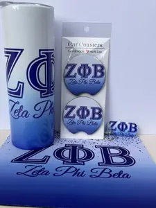 Zeta Phi Beta Sorority Bundle - Royal Blue & White Tumbler Mouse Pad Car Coasters Keychain Set for Everyday Use and Sorority Gifts