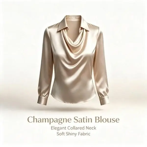 Women Satin Blouse, Pointed Collar With Draped Cowl Neck Long Sleeve Dressy Top, Elegant Work Office Party Shirt For Women, Burgundy & Champagne
