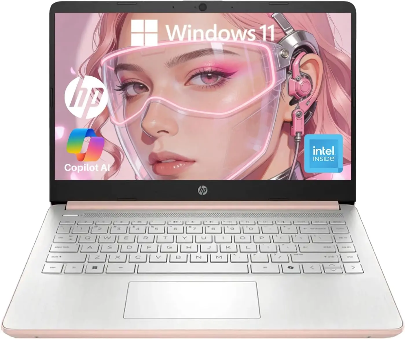HP Stream 14" Rose Gold Pink Laptop, Intel Multi-Core, 4GB RAM, 128GB SSD Storage, Copilot AI, Webcam, Bluetooth, 11Hr Battery, Windows 11, Energy-Efficient & Quiet Performance