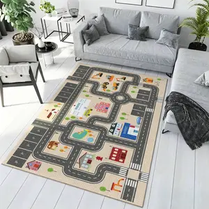 Kids City Construction Road Map Crystal Velvet Play Rug Non‑Slip Educational Playmat #CityConstructionRug #KidsPlayroomDecor #EducationalPlayRug #VehicleTownCarpet #CrystalVelvetRug