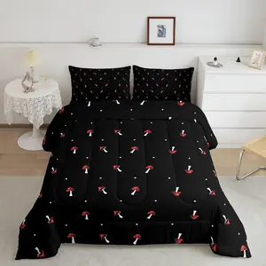 Feelyou Red Kawaii Mushroom Reversible Breathable Duvet Set - Cute Wild Mushroom Species Decorative Bedding Set, Soft Furnishings Textile Linens, Bedroom Bedding Solution, Bedroom Bedding Set