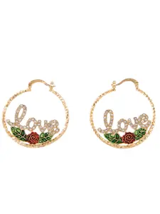 Beautiful Love Hoop Earrings in Gold-Plated Colors with Rhinestone Accents and Floral Design-=%2= gift=%2=--=%2=- sentimental=%2=----=%2=- gift=%2=-- sentimental gift