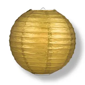 6" Gold Round Paper Lantern, Parallel Ribbing, Chinese Hanging Wedding & Party Decoration