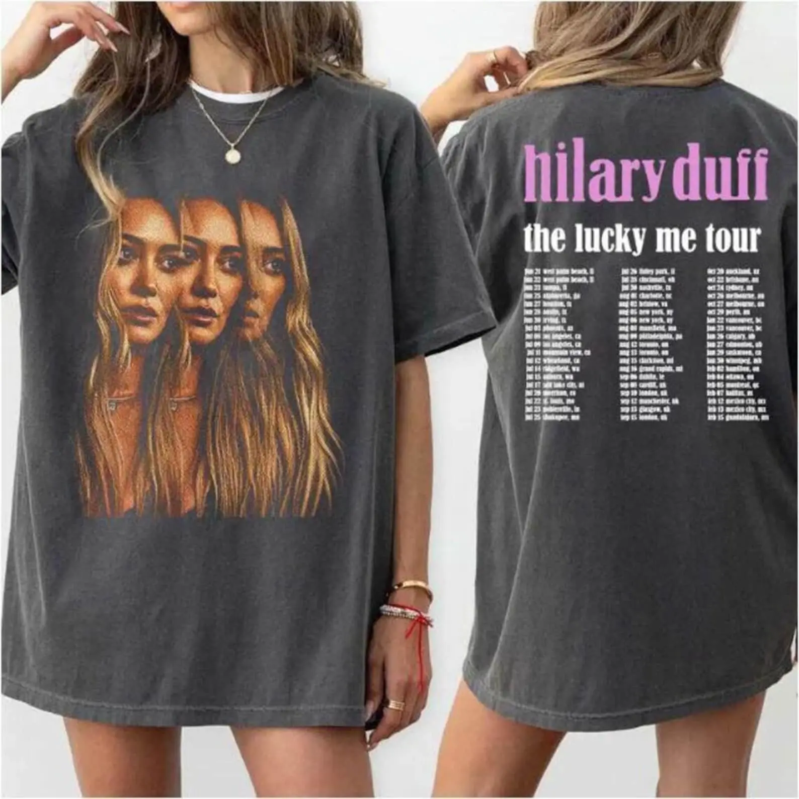 Hilary Duff Lucky Me Tour 2026 Shirt | Vintage Graphic Tee, Retro Concert Tour Shirt, Lizzie McGuire Fan T-Shirt