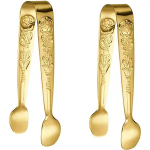 2 Pcs Ice Tongs 4.1 Inch Gold Figure Stainless Steel Sugar Cube Tongs for Bar Desserts Tea Coffee Party and Appetizers