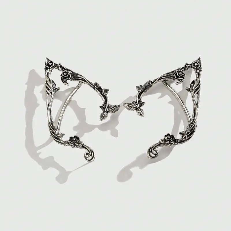 1 Pair Vintage Minimalist Flower Fairy Earrings, Handmade Fantasy Cosplay Elven Ear Jewelry For Women