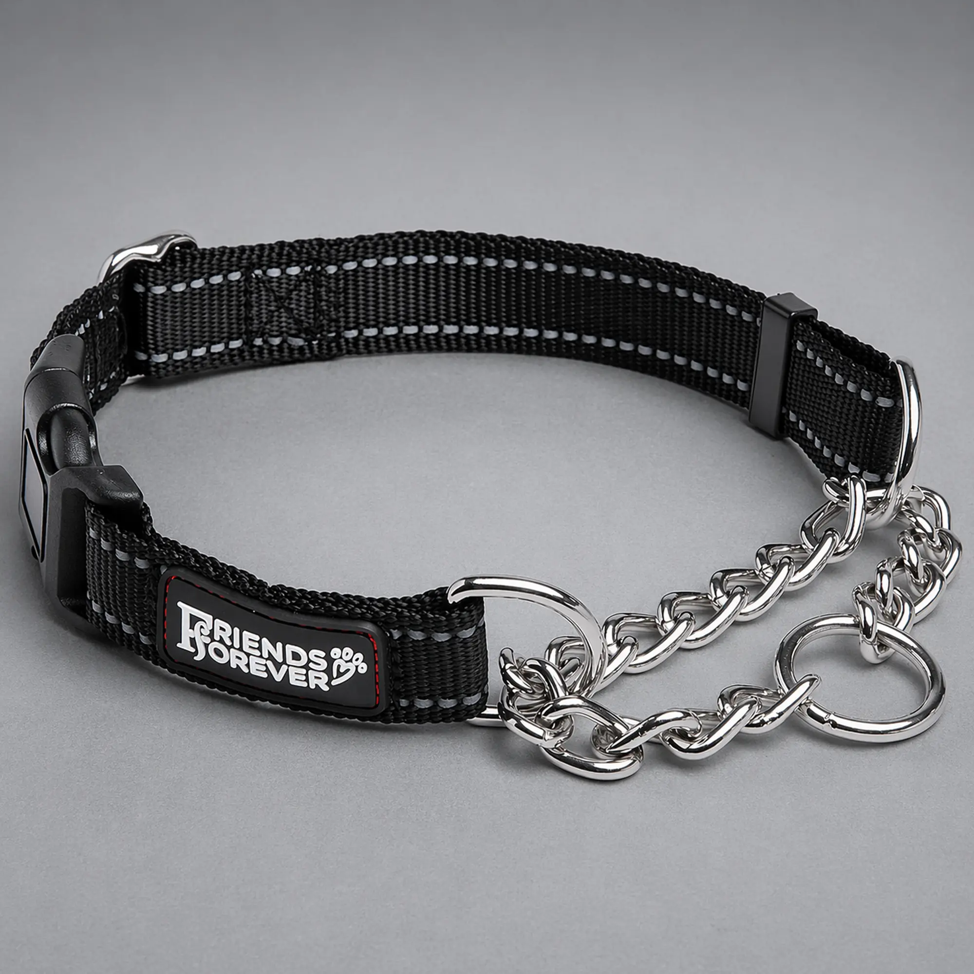 Martingale Collar | Reflective Adjustable Dog Collar with Stainless Steel Chain