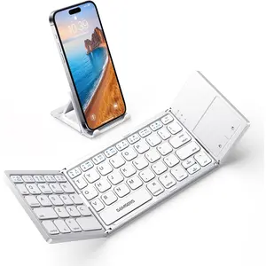Foldable Bluetooth Keyboard with Touchpad - Portable Wireless Keyboard with Stand, Rechargeable Full-Size Ultra-Thin Pocket Foldable Keyboard, Suitable for Android, Windows, iOS Tablets and Laptops