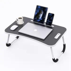 Foldable Laptop Table Portable Lap Desk Bed Table Tray Laptop Stand with Cup Holder & Tablet Slot & Lifting Handle for Working Writing Drawing & Eating