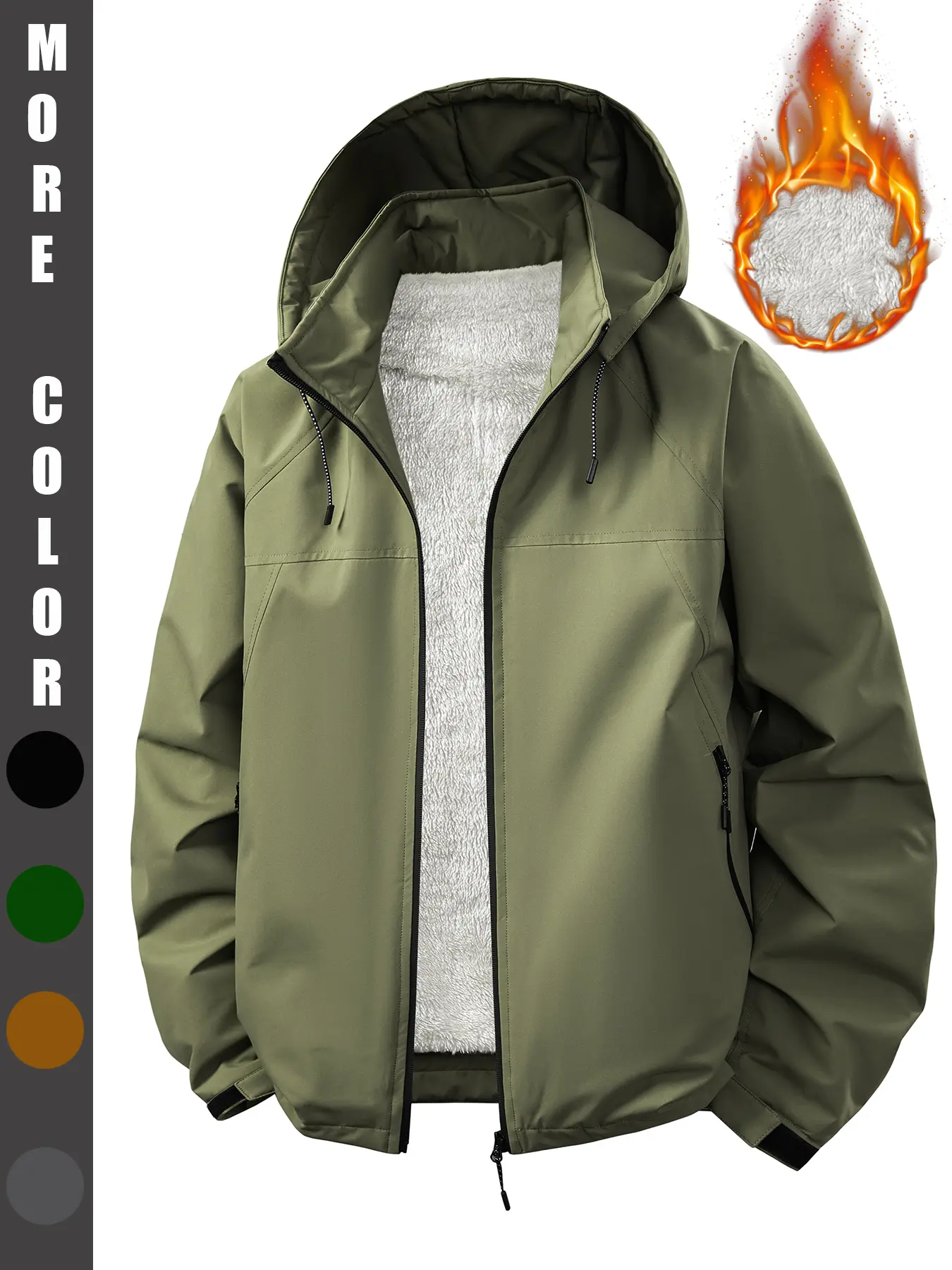 Men's Waterproof Windproof Hooded Soft Shell Jacket, Fall Winter Outdoor Fashion Coat, Fleece Lined Warm Outerwear, Durable Comfortable Design