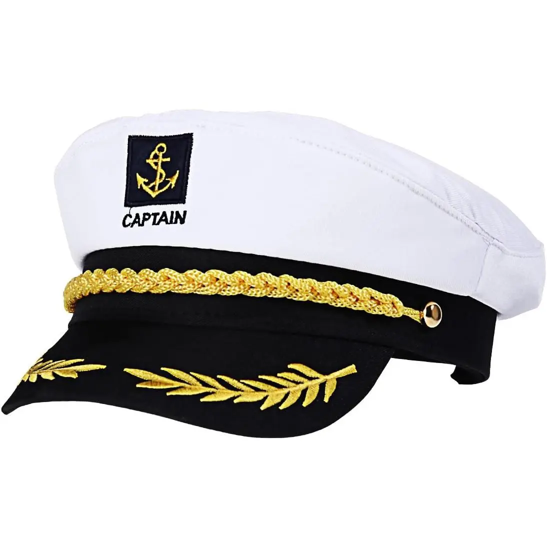 Adult White Synthetic Polyester Yacht Captain Hat - Classic, Breathable, Embroidered - Carnival, Yacht Parties Nautical Look Sailor Costume Accessory for Men & Women