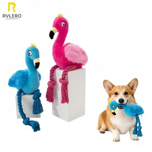 Plush Flamingo Dog Toys Squeaky Stuffed Animal with Rope Legs Interactive Chew Toy Accompanying for Small Medium Dogs Pet Toys