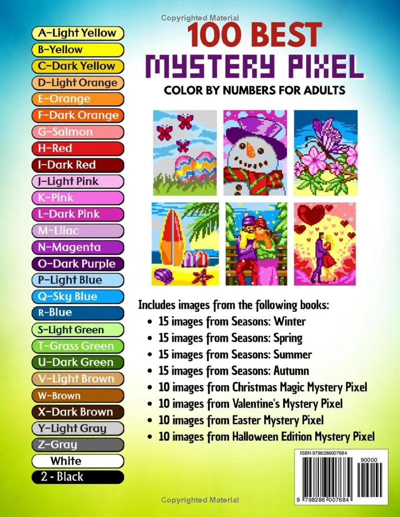100 Best Mystery Pixel Color by Numbers for Adults: Seasons: A