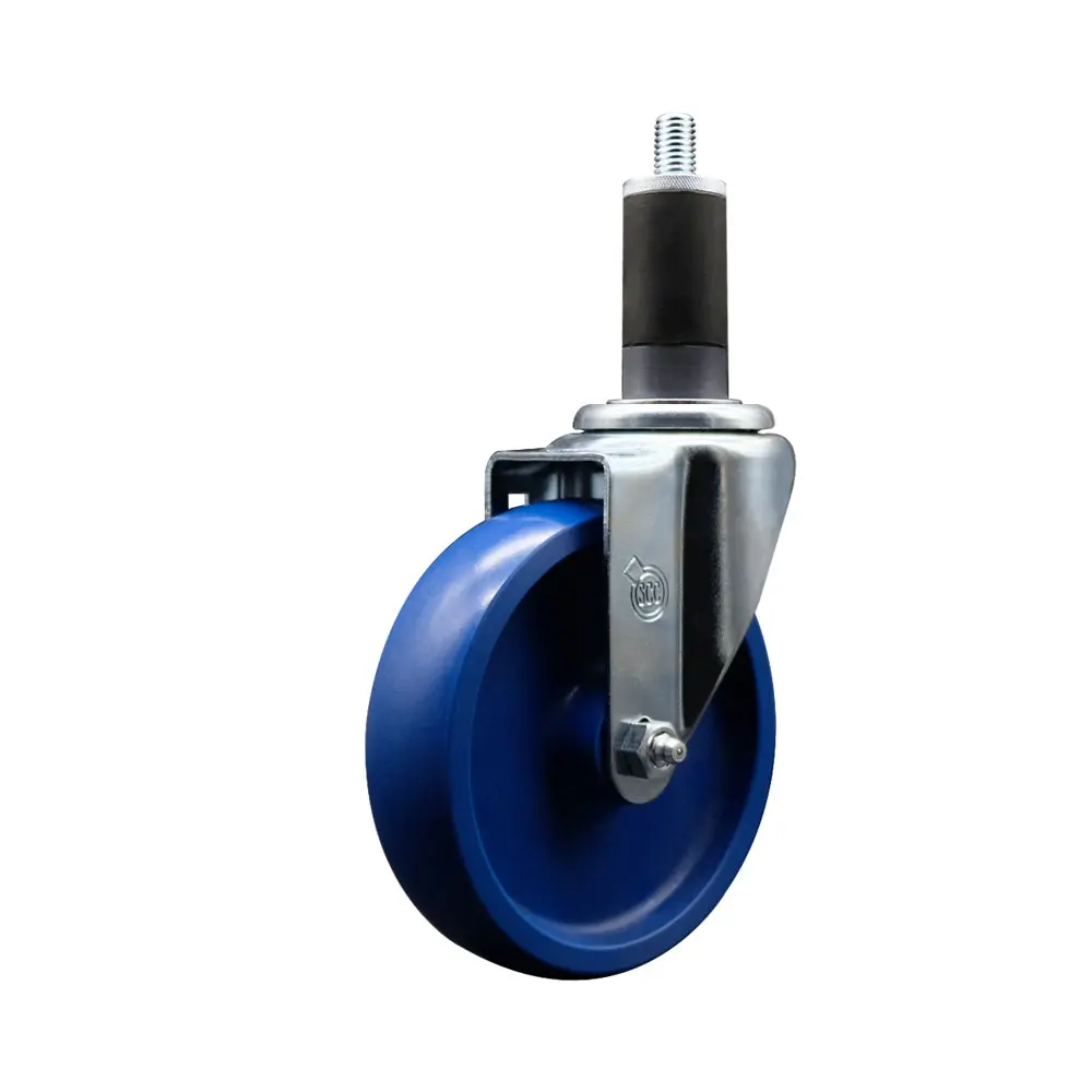Service Caster SCC-EX20S514-SPUS-114 Solid Polyurethane Expanding Stem Swivel Casters, 5 in. Blue Wheel, 1.25 in. Stem, 300 lbs Load Capacity, for Shop Projects & Work Tables