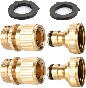 2Sets Garden Hose Quick Connector 3/4 inch GHT Brass Easy Connect Fitting - Quick Disconnect Hose Fittings Male and Female