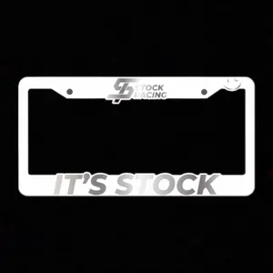 IT'S STOCK License Plate Frame - WHITE OUT Design with "IT'S STOCK" Text, Durable Material, Ideal for License Plates