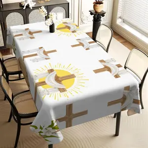 1Pc Cartoon Yellow White Brown, Cross Rectangle Table Cloth, Family Kitchen Living Room Dining Table Cloth, Party Tablecloth, Kitchen Accessories, Room & Outdoor Decoration Tablecloth, Friends House warming Fashion Tablecloth