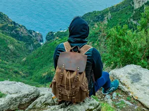 Travel Backpack, Crazy Horse Leather and Canvas Backpack, Personalized Christmas Gift, Unisex Rucksack, Backpack for Men, Woman Backpack