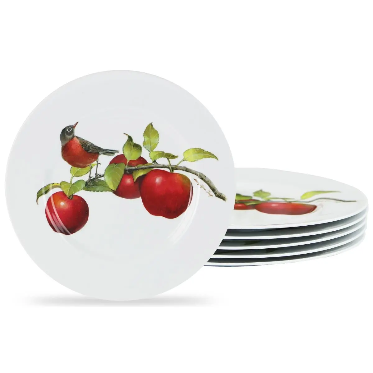 Reston Lloyd 72999 Lightweight Melamine Dinnerware Set - 6pc Harvest Apples Plates, 5.5" d & 8-1/2" d Dining Set Components