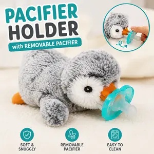 Pacifier Holder with Removable Baby Pacifier, Penguin Design 0m+ BPA Free Baby Pacifier Holder for Newborns, Infants and Toddlers, Cute Soothing Accessory for Baby Registry, Diaper Bag, Stroller, Nursery and Everyday Use