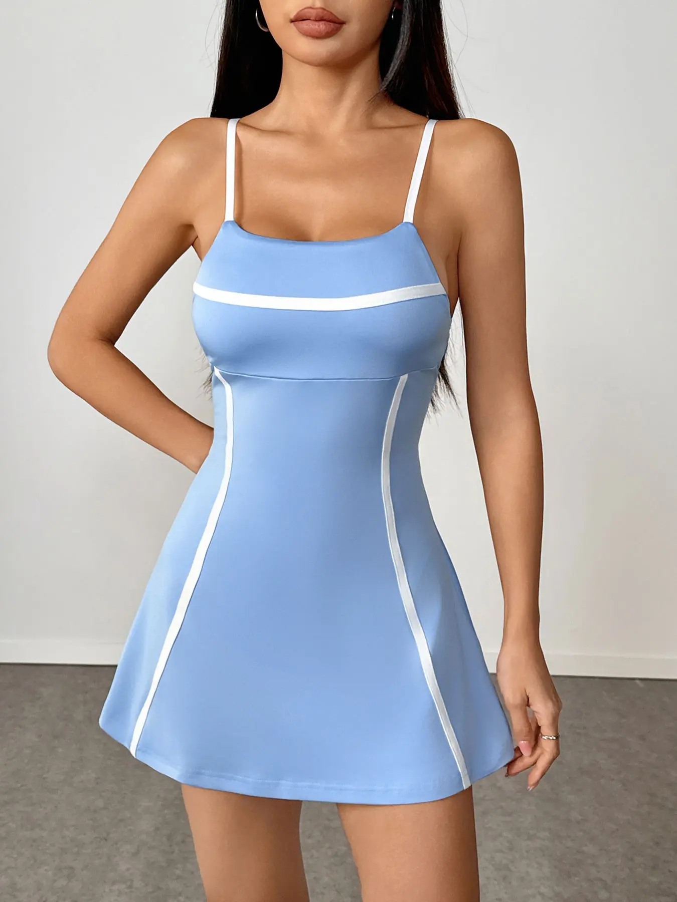 Summer New Women's Colorblock Short Sleeve Sporty Dress, Slim-Fitting Above the Knee, Tennis Skirt, Track Skirt, Casual Athletic Wear, Tennis Workout Dress