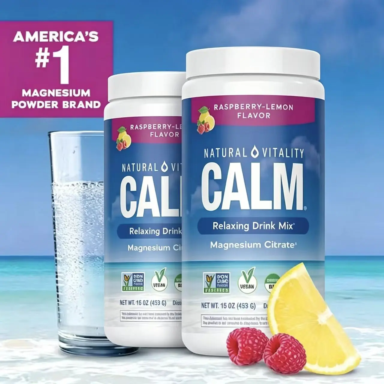 CALM 4 oz Relaxing Drink Mix - Raspberry Lemon Flavor - Magnesium Citrate Supplement - 4 oz (113 g) - 28 servings