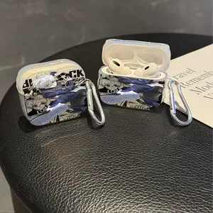 Blue Soccer Anime Protective Case Cover for Apple AirPods 1/2/3/4/Pro/Pro2 TPU Texture Lightweight and Durable Anti-Scratch Shockproof Earphone Charging Box Accessory With Buckle