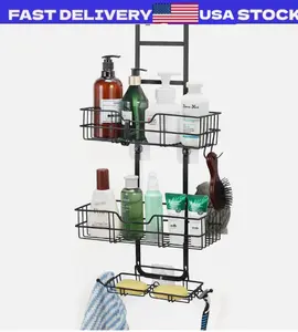Over the Door Hanging Shower Caddy Basket w/Hooks, Bathroom Storage Rack Shelf