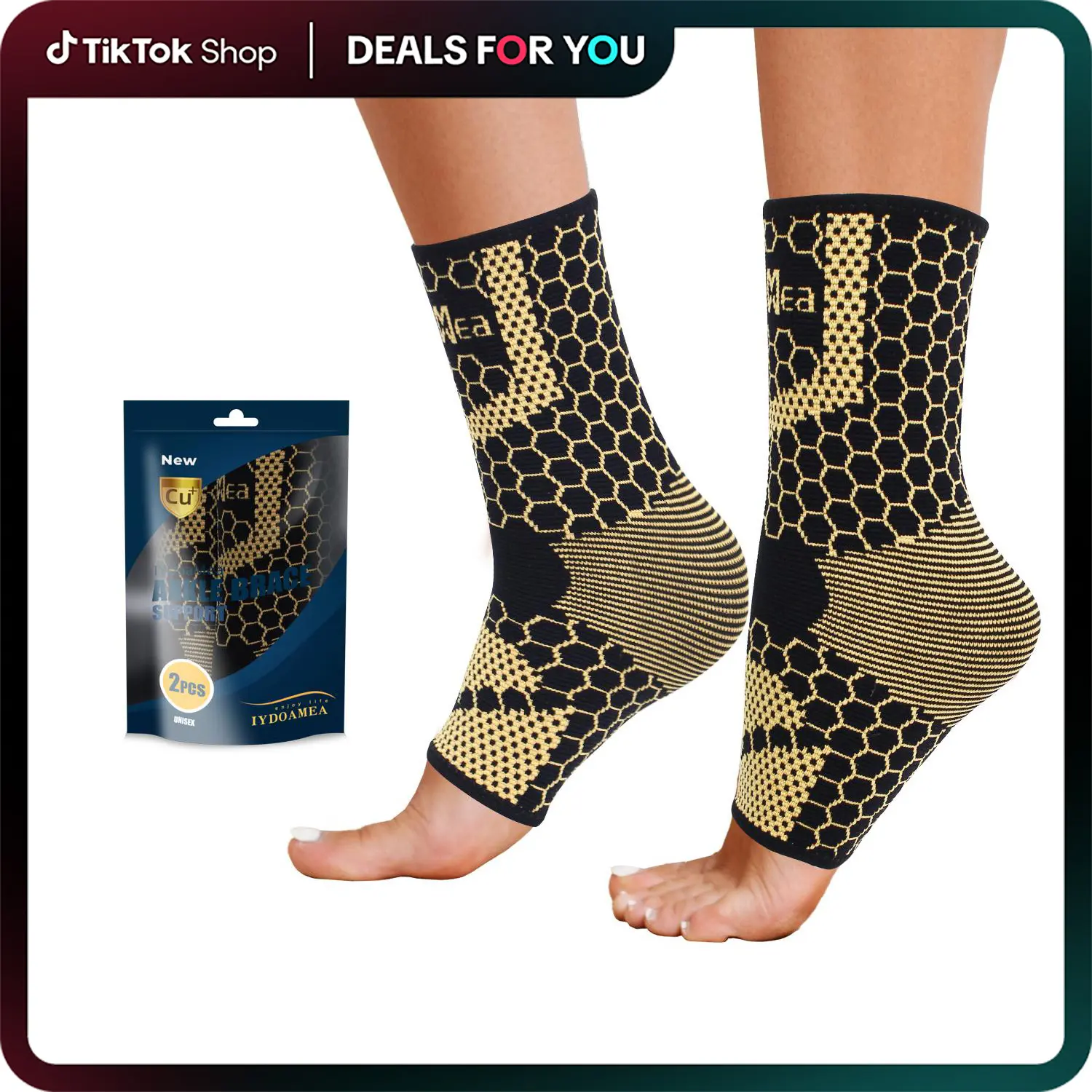 IYDoaMea 1 Pair Copper Ankle Brace Support For Men & Women, Breathable Nano Socks, Anti-Slip Ankle Compression Sleeve Socks For Sport Outdoorfun