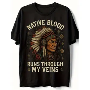 Aboriginal Blood Flowing T-Shirt- Native American Cultural Heritage Shirt, 180g Heavy Retro Cultural Shirt Unisex, Tribal Totem Design Suitable for Dance, Reservations, and Aboriginal Communities