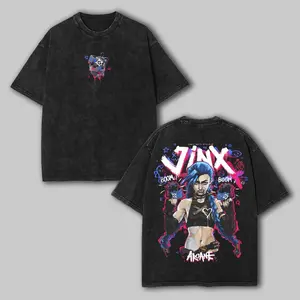 Vintage Jinx × Arcane League of Legends Washed T-shirt Game Cotton, FPS, Game Lover Unisex Shirt Gift for Him Her Y2K Hoodie Sweatshirt Fabric Menswear Top Seamless