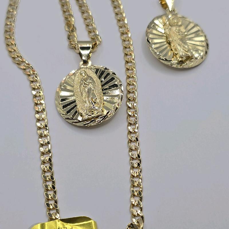 Virgin Mary & Saint Jude double face necklace Cuban style 24"inches GOLD-PLATED one chain one pendant