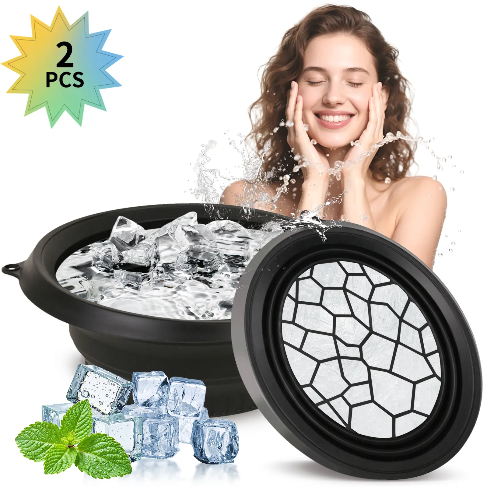 2 PCS Face Bowl for Ice with Built-in Ice Tray Collapsible Design for Cold Plunge Therapy Skin Tightening & Acne Relief Portable Spa Tool for Home & Travel