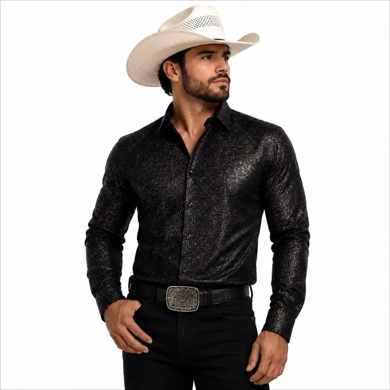 Men’s Luxury Wrinkle-Free Shiny Print Button-Down Dress Shirt, Menswear for Party,prom,business or and occasion