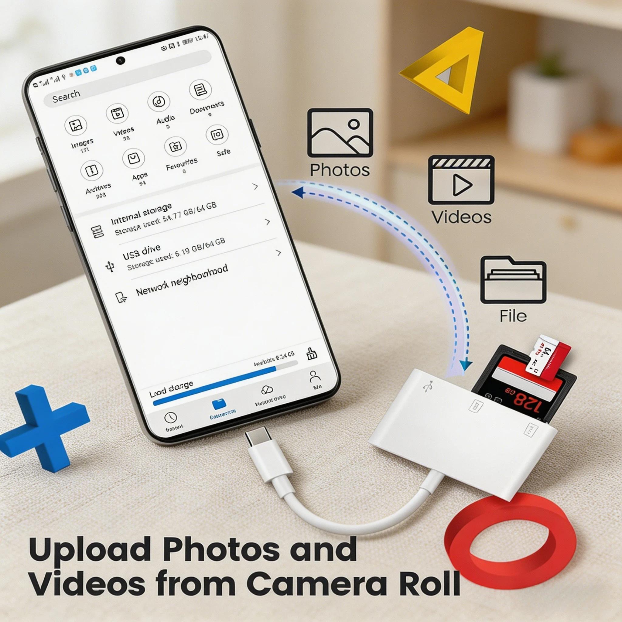 Fermoved 3-in-1 USB C Card Reader – Plug & Play for iPhone, iPad, MacBook, and More Type-C Devices