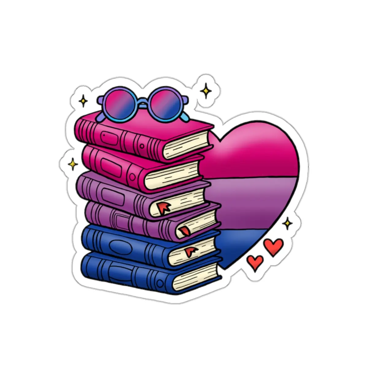 Bisexual Pride Book Stack Sticker - LGBTQ+ Laptop Journal Water Bottle Pride Sticker - Colorful Vinyl Die-Cut Stickers