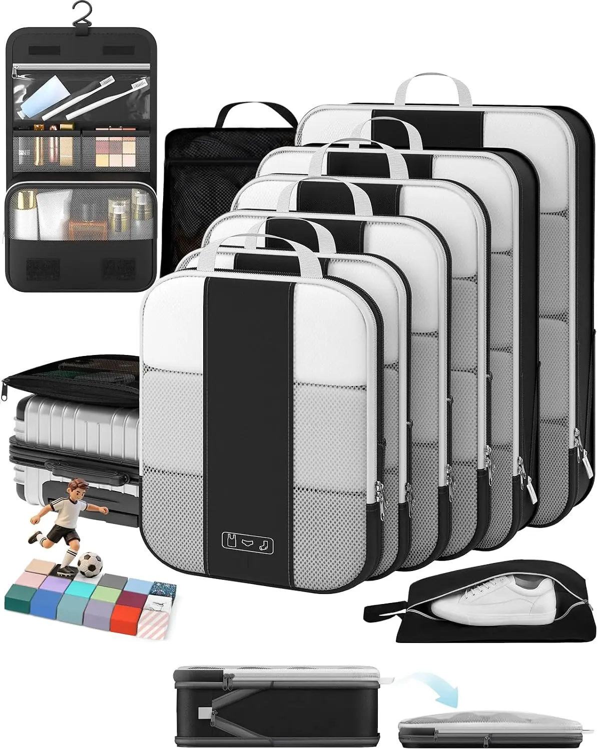 Compression Packing Cubes Set - 6 Piece Travel Organizer
