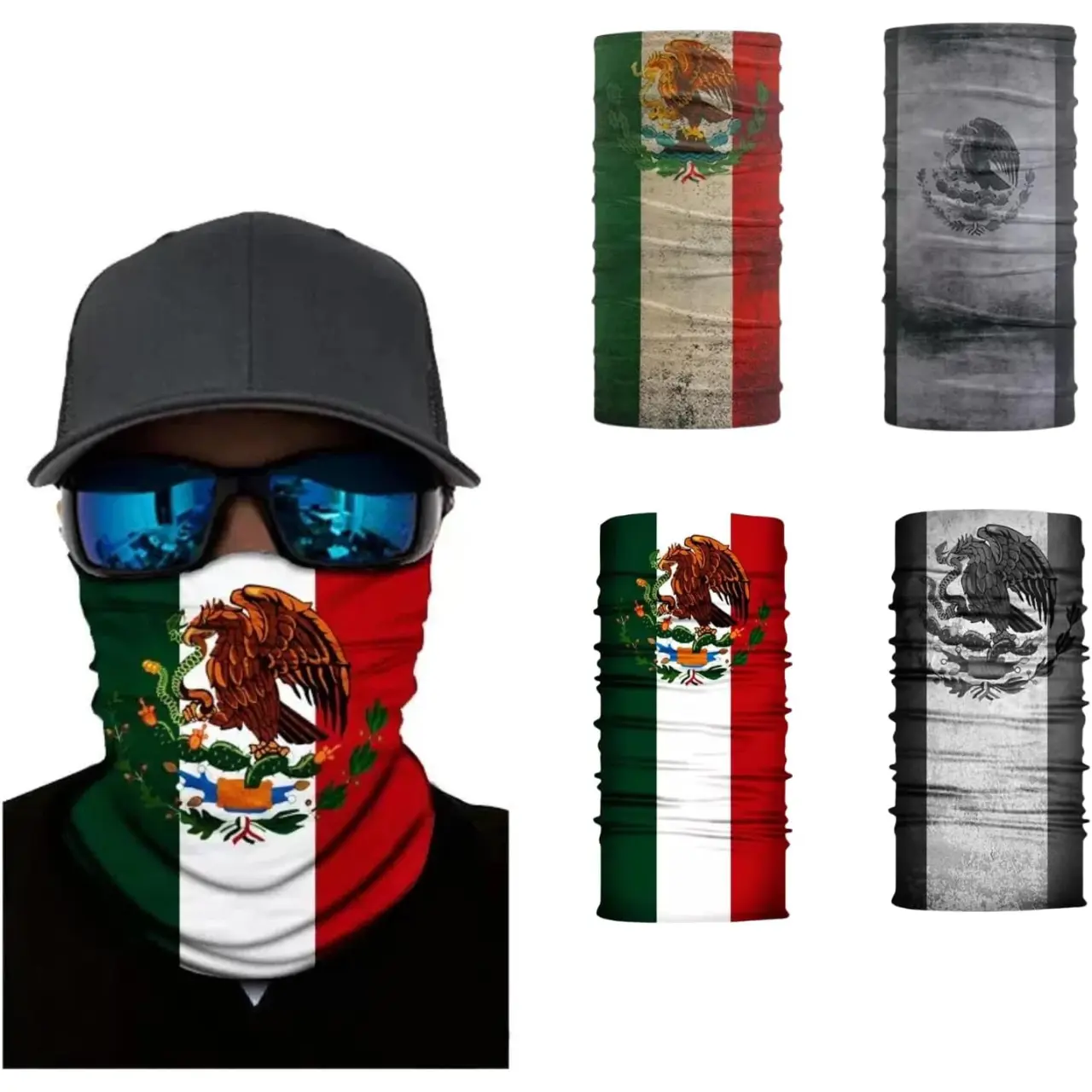 4PCS Seamless Mexican Flag Face , Mexico Neck Balaclava Bandana,   for Men & Women UV   Skull Ski Mask Sun Protection