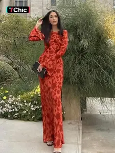 Women's Floral Print Flounce Sleeve Long Dress, Elegant Round Neck Long Sleeve Dress for Party Holiday Wedding Guest, Formal Dresses Women, Ladies Clothes for All Seasons