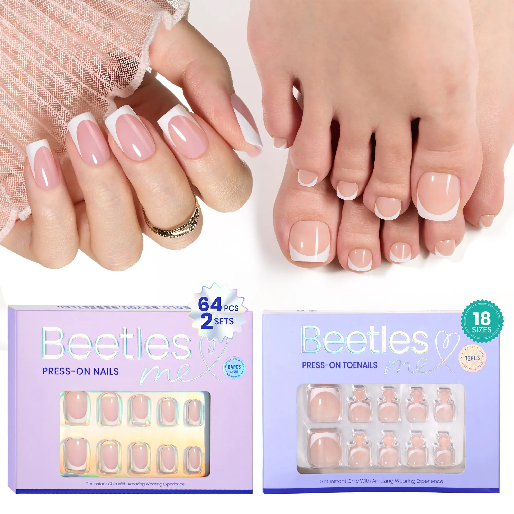 64Pcs Pink Short Square+72Pcs Nude Short Square 