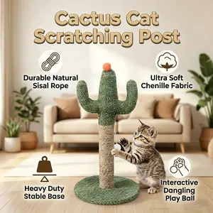 Cactus Cat Scratching Post Durable Sisal Wrapping with Hanging Plush Ball Anti-Tipping Base Unique Design for Pet Supplies