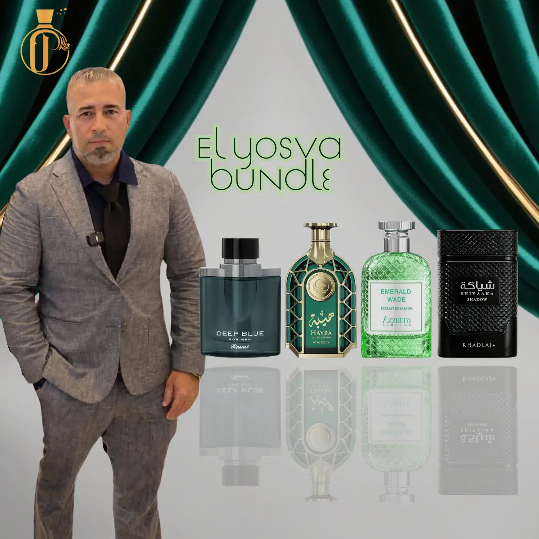 El Yosva Bundle | Rasasi Deep Blue + Khadlaj Shiyaaka Shadow + Le Falcone Hayba Majesty + Azzurra Emerald Wade | Men's Fragrance | 100 ML - 3.4 OZ | Eau De Parfum | Kumquat - Lemon & Bergamot