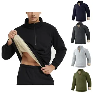 Gihuo Men's Quarter Zipper Fleece Sherpa Lined Sweatshirt Winter Warm Thick Fashion Pullover Tops Loungewear Gifts Long Sleeve Streetwear Machine Washable Beige Hoodie