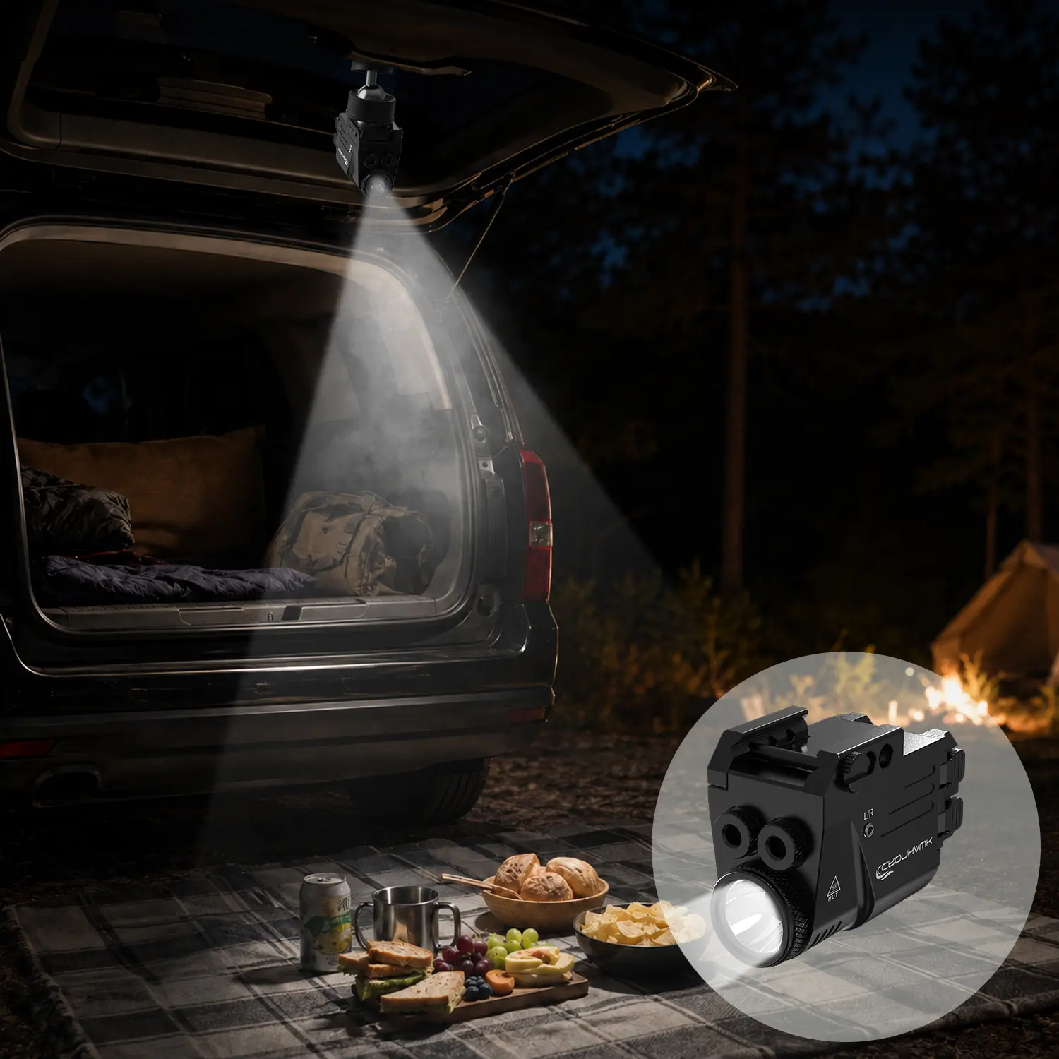Portable LED Flashlight - Dual-Color Laser and Torch - Great for Night Hiking and Camping - Perfect for Outdoor Activities and Emergencies - Bright and Durable