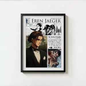 Eren Yeager Freedom Poster, Attack on Titan Anime Wall Art, Devil of Paradis Canvas, High Quality Art Prints, Home Decor, Gifts for Him Her Otaku