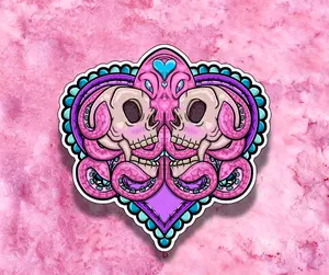 Octopus Skulls Heart Vinyl Sticker - Tangled Up Love - Cute Romance Decor