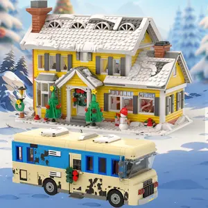 Popular Movie Christmas Vacation Holiday Snow Village House&Cousin Eddie's RV Building Block Set, Movie Model RV Brick Kit, DIY Assembly Toy, Birthday Gift for Collector