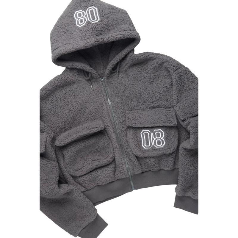 Renea Grey Sherpa Cargo Baggy Fit Track Set